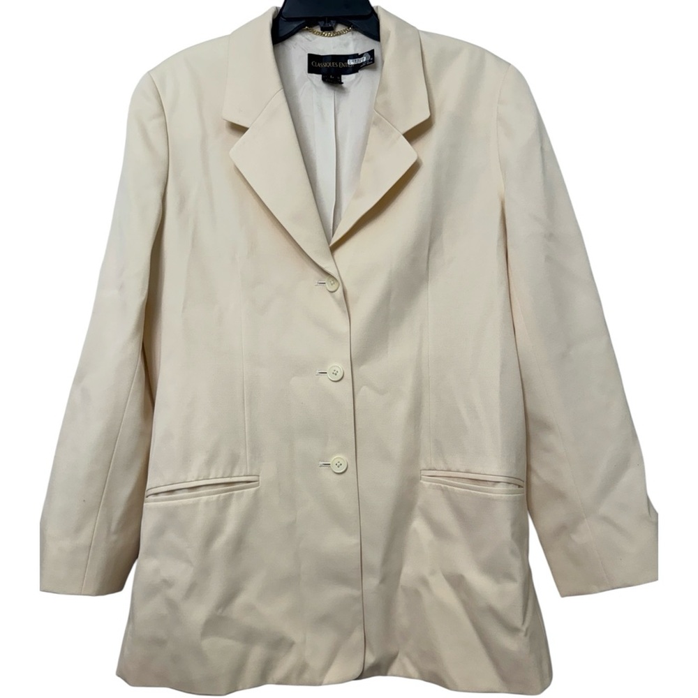 Classiques Entier Wool Cream Button Front Blazer Jacket
